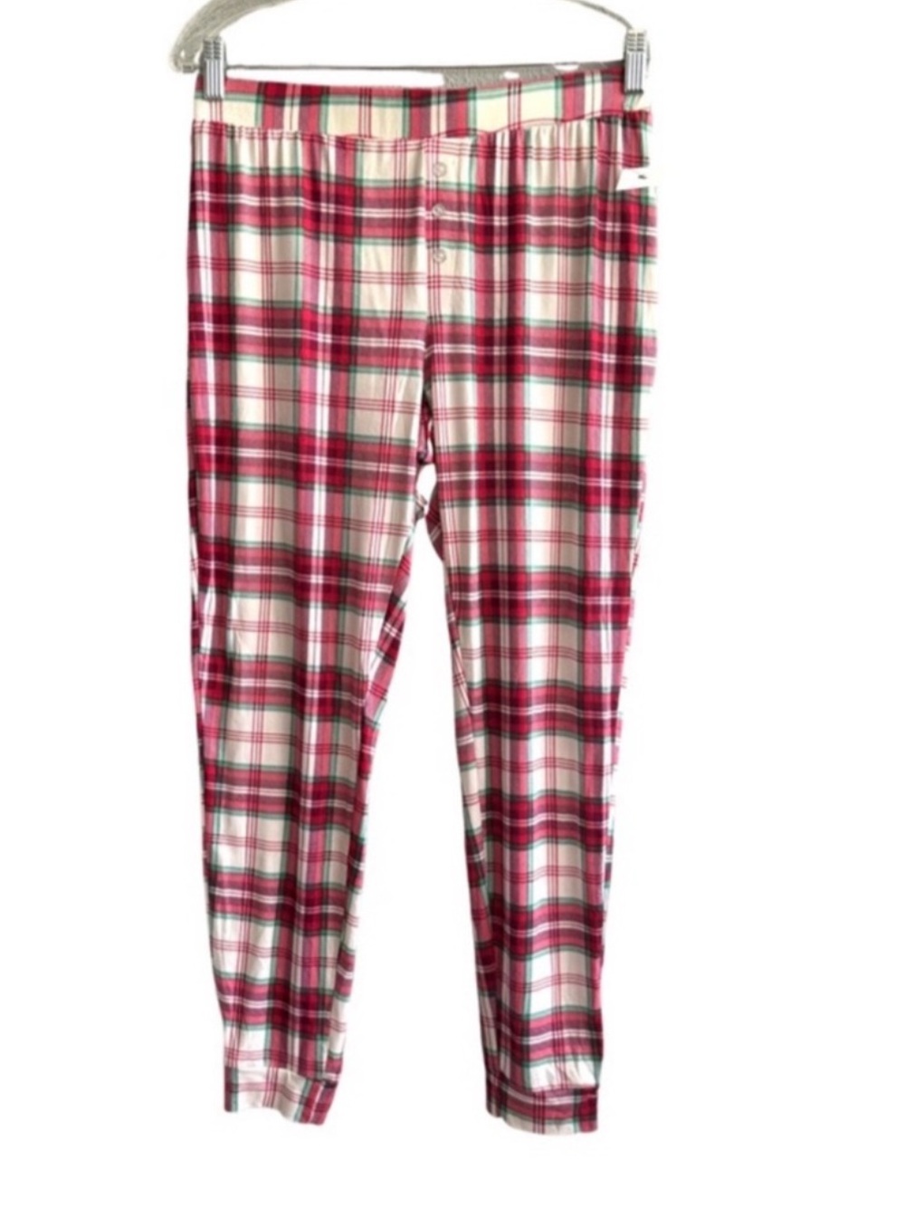 Rae Dunn Plaid Pajama Bottoms Hacci Loungewear Pants Red Cream Size S